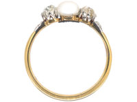 Edwardian 18ct Gold Old Mine Cut Diamond & Natural Bouton Pearl Ring