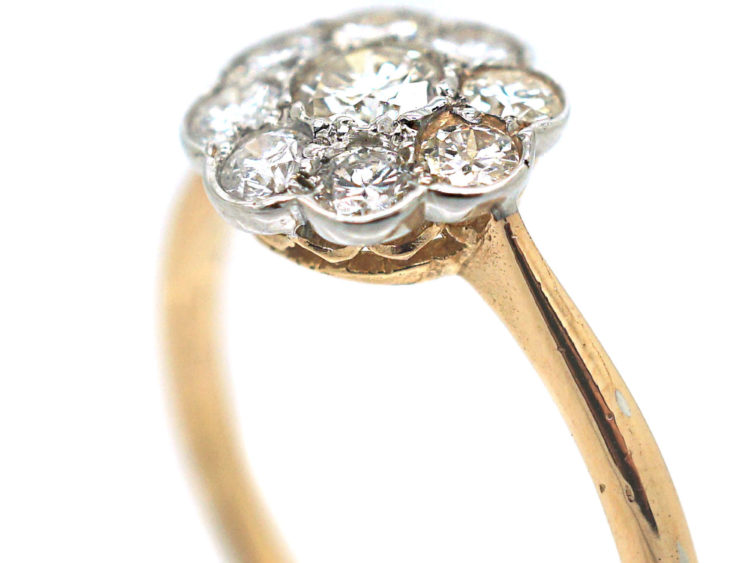 Edwardian 18ct Gold & Platinum, Diamond Daisy Cluster Ring