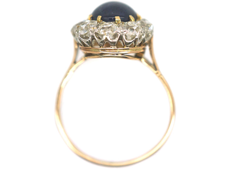 Edwardian 18ct Gold, Cabochon Sapphire & Diamond Ring