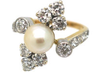 French Retro 18ct Gold & Platinum, Diamond & Pearl Ring