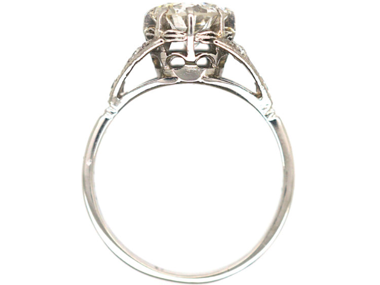 Art Deco Platinum & Diamond Solitaire Ring with Diamond Set Shoulders