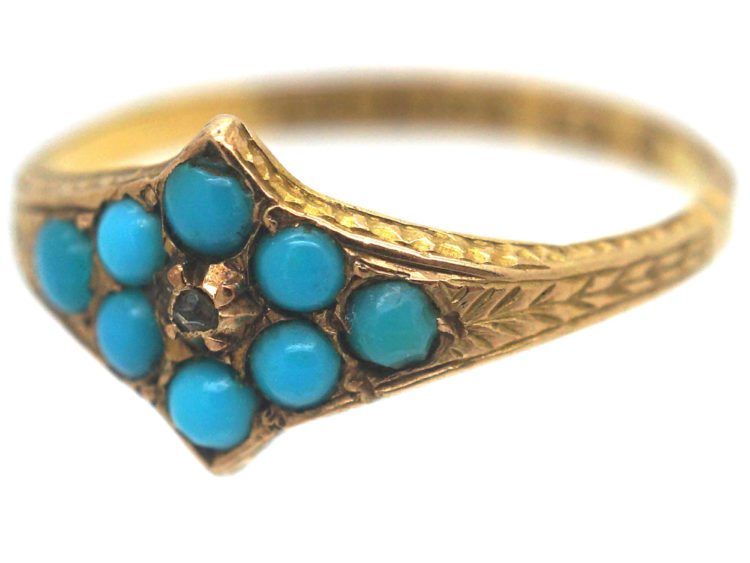 Victorian 15ct Gold, Turquoise & Diamond Forget Me Not Ring