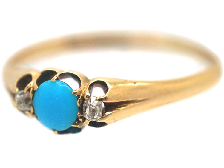 Edwardian 18ct Gold, Turquoise & Diamond Ring