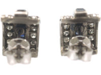 Art Deco 18ct White Gold Sapphire & Diamond Curve Earrings