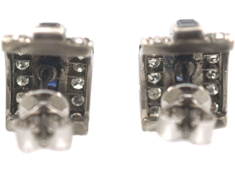 Art Deco 18ct White Gold Sapphire & Diamond Curve Earrings