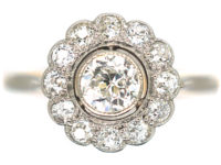 Edwardian 18ct Gold & Platinum, Diamond Daisy Cluster Ring