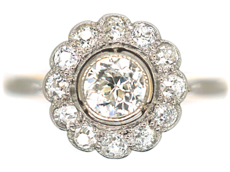 Edwardian 18ct Gold & Platinum, Diamond Daisy Cluster Ring