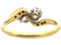 Edwardian 18ct Gold & Platinum, Two Stone Crossover Diamond Ring