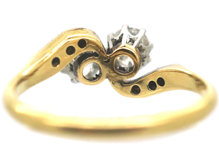 Edwardian 18ct Gold & Platinum, Two Stone Crossover Diamond Ring