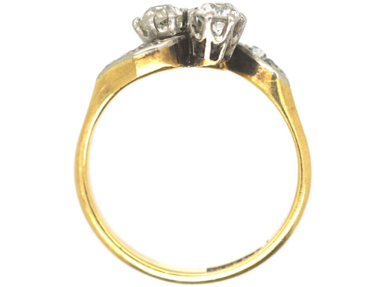 Edwardian 18ct Gold & Platinum, Two Stone Crossover Diamond Ring