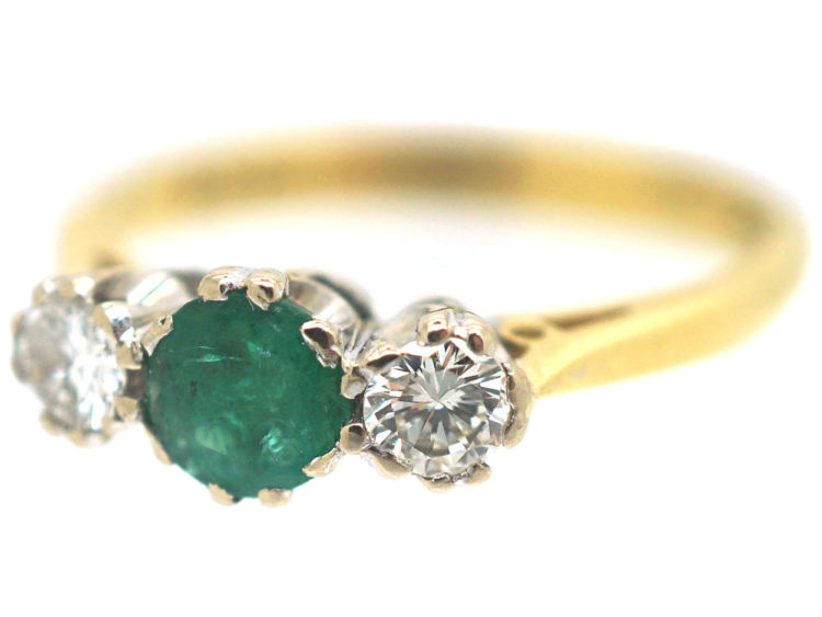 18ct Gold, Emerald and Diamond Three Stone Ring by Cropp & Farr