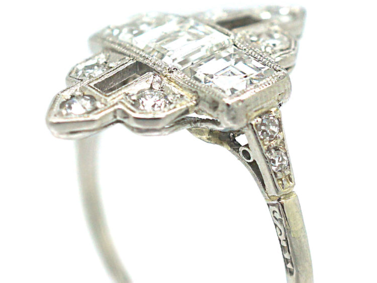 Art Deco Platinum & Diamond Geometric Ring