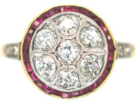 Art Deco 18ct Gold & Platinum, Diamond & Ruby Target Ring