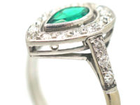 Art Deco Platinum Emerald & Diamond Pear Shaped Ring