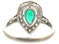 Art Deco Platinum Emerald & Diamond Pear Shaped Ring