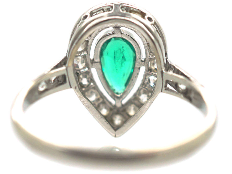 Art Deco Platinum Emerald & Diamond Pear Shaped Ring