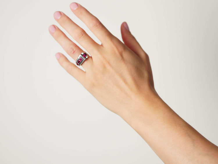 Retro Platinum, Ruby & Diamond Cocktail Ring