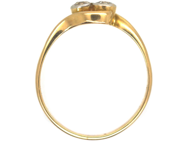 Edwardian 18ct Gold & Platinum, Two Stone Diamond Crossover Ring