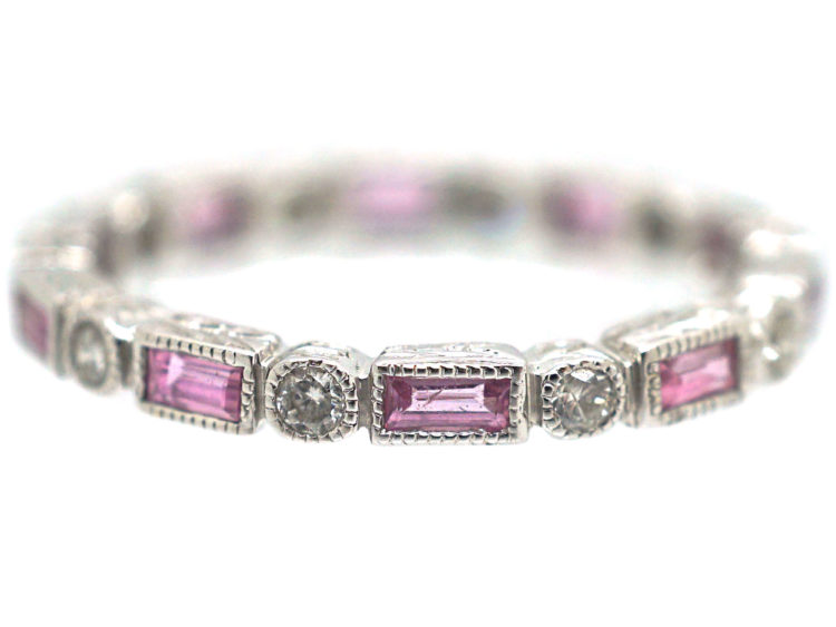 18ct White Gold Pink Sapphire & Diamond Eternity Ring