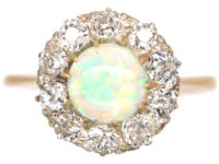 Edwardian 18ct Gold, Opal & Diamond Cluster Ring