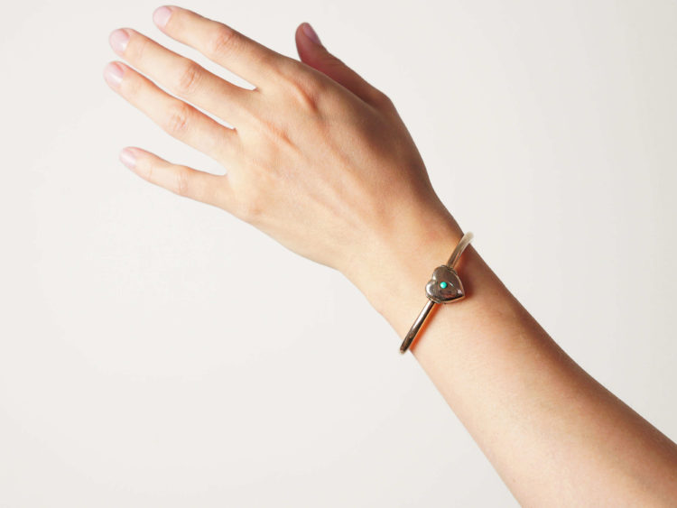 Edwardian 9ct Gold Bangle with Triple Opening Heart Locket