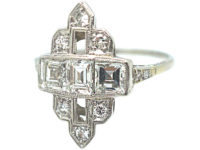Art Deco Platinum & Diamond Geometric Ring