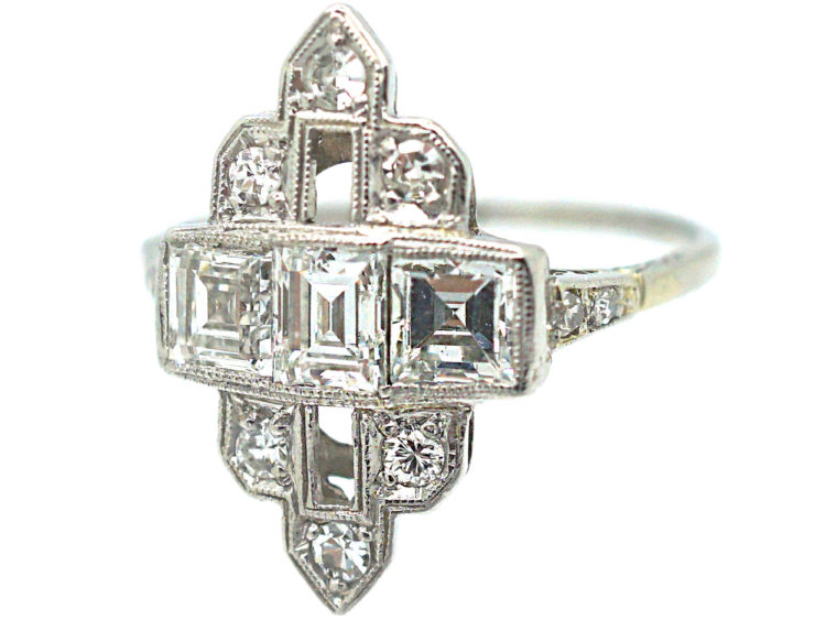 Art Deco Platinum & Diamond Geometric Ring