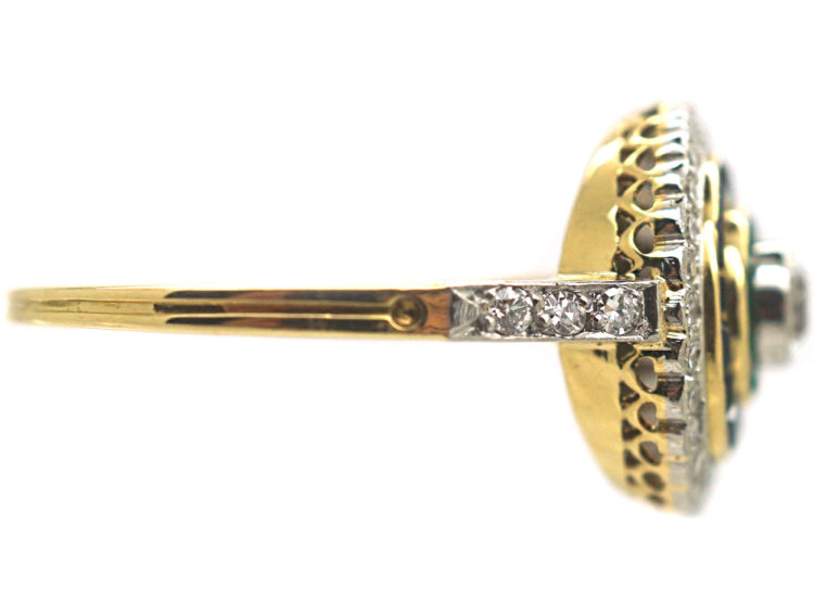 Art Deco 18ct Gold & Platinum, Diamond Emerald & Sapphire Target Ring