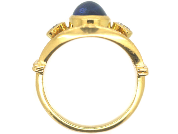 French 18ct Gold Cabochon Sapphire & Diamond Ring