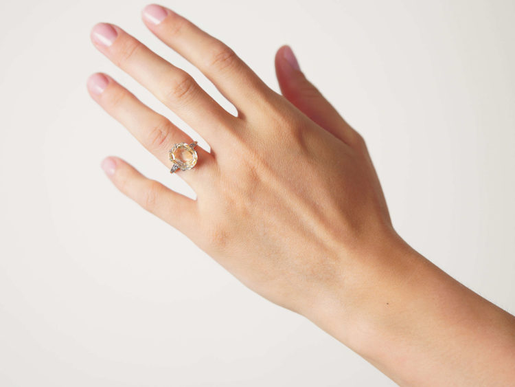 Art Deco 18ct Gold & Platinum, Yellow Sapphire & Diamond Ring