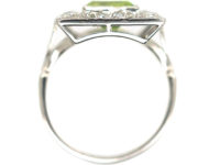 Platinum, Peridot & Diamond Square Shaped Ring