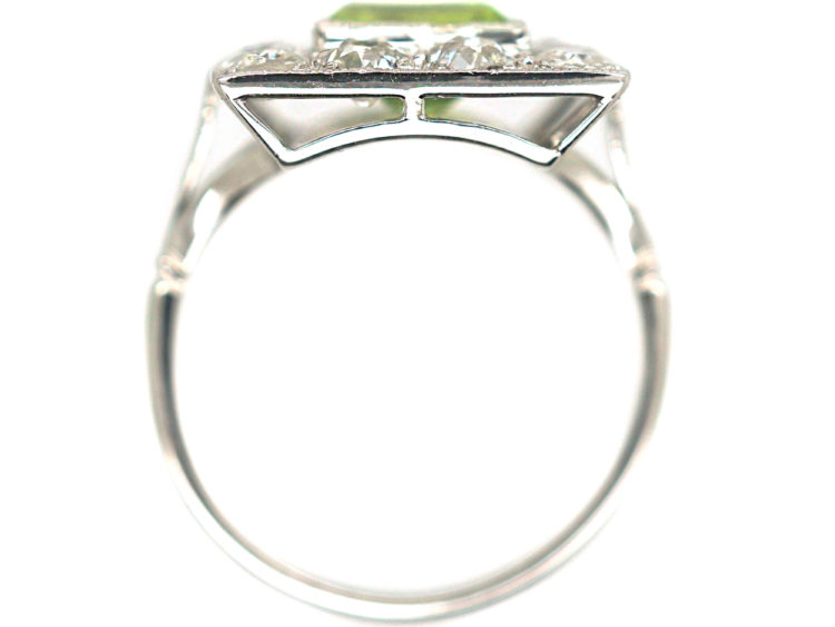 Platinum, Peridot & Diamond Square Shaped Ring