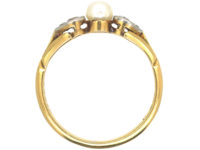 Edwardian 18ct Gold & Platinum, Natural Pearl and Diamond Three Stone Ring