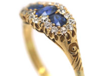 Edwardian 18ct Gold Three Stone Sapphire & Diamond Cluster Ring