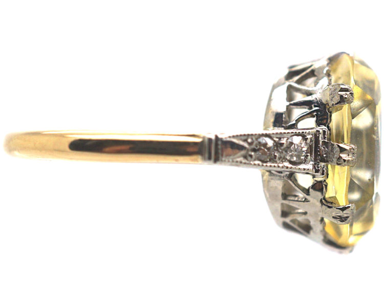 Art Deco 18ct Gold & Platinum, Yellow Sapphire & Diamond Ring