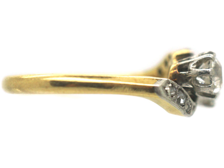 Edwardian 18ct Gold & Platinum, Two Stone Crossover Diamond Ring