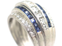 Art Deco Iridium & Platinum, Sapphire & Diamond Five Row Ring