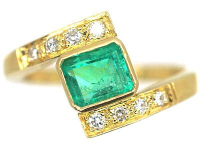 18ct Gold Emerald & Diamond Crossover Ring