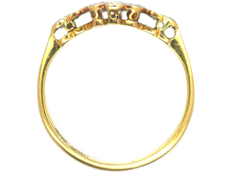 Edwardian 18ct Gold & Platinum Diamond Cluster Ring with Diamond Set Shoulders