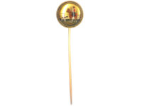 Victorian 18ct Gold & Reverse Intaglio Crystal Tie Pin of a Hunting Lady Mounted on a Horse with Hound