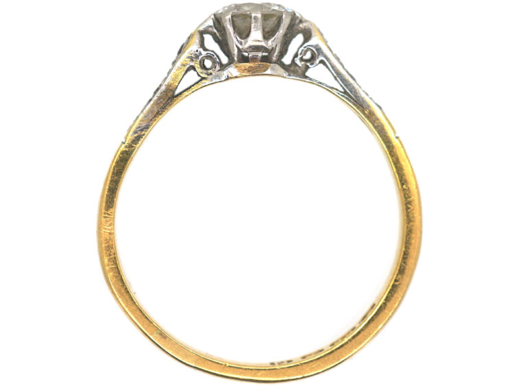 22ct Gold & Platinum Diamond Solitaire Ring with Diamond Set Shoulders