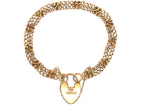 Edwardian 9ct Gold Bracelet with Hearts Motif & Padlock