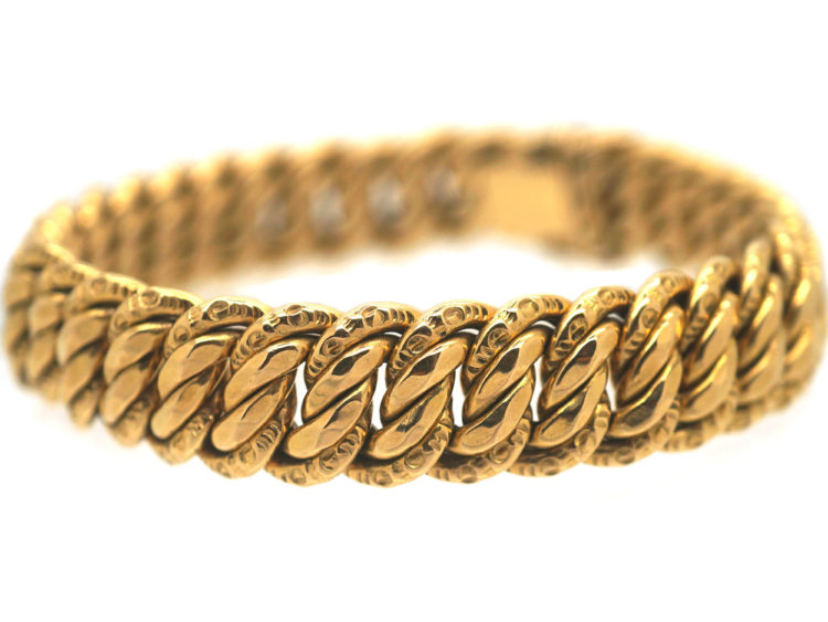 French 18ct Gold Woven Curb Bracelet