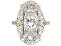 Art Deco Platinum & Diamond Oval Geometric Style Ring