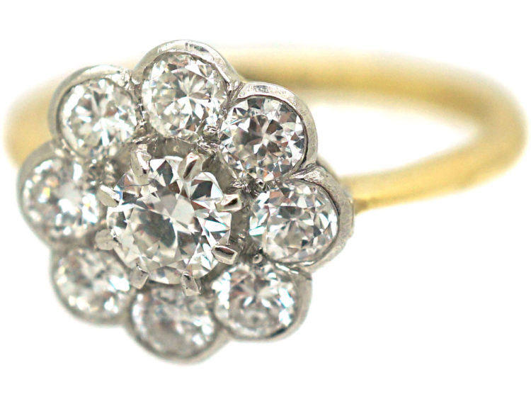 Edwardian 18ct Gold & Platinum, Diamond Daisy Cluster Ring