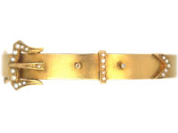 Edwardian 14ct Gold Buckle Bangle set with Natural Split Pearls & Rose Diamonds