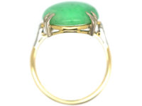 Art Deco 18ct Gold & Platinum Jade Ring with Diamond Set Shoulders