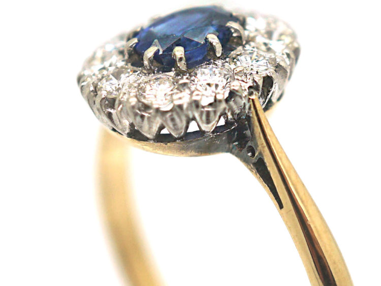 18ct Gold & Platinum, Sapphire & Diamond Oval Cluster Ring