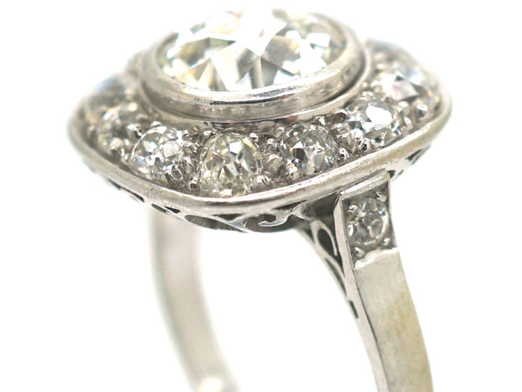 Art Deco Platinum Large Diamond Cluster Ring