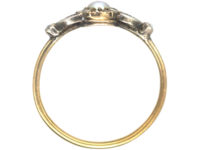 Edwardian 14ct Gold Rose Diamond & Natural Bouton Pearl Cluster Ring with Rose Diamond set Leaf Shoulders